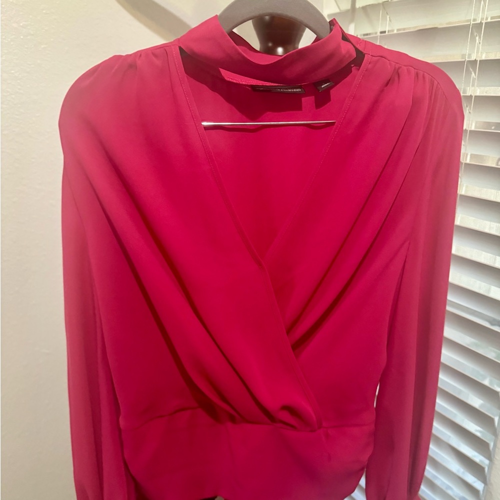 New York & Company Fuchsia Wrap Blouse